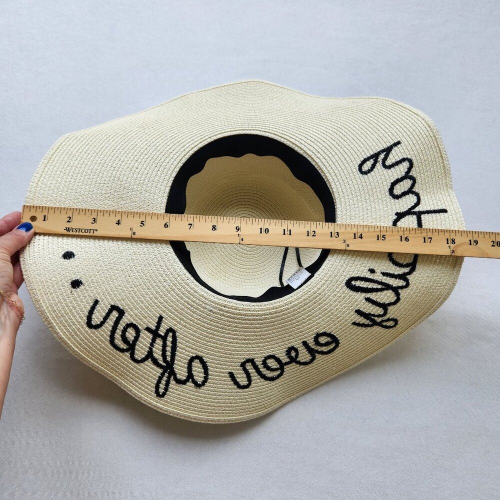 Wide-Brim Straw Sun Hat "Happily Ever After" Adjustable Wedding Honeymoon Bride - Picture 7 of 7